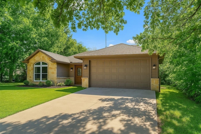 1114 N Elm St, Weatherford, TX 76086 - single story home with stone siding, a front yard, an attached garage, concrete driveway, and roof with shingles