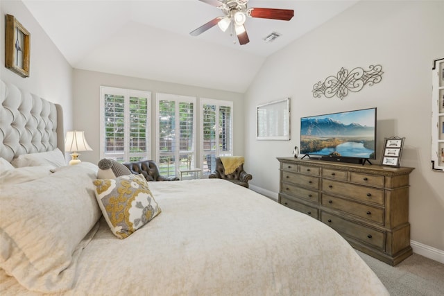 3204 Discovery Dr, Little Elm, TX 75068 - bedroom with lofted ceiling, baseboards, carpet floors, and a ceiling fan