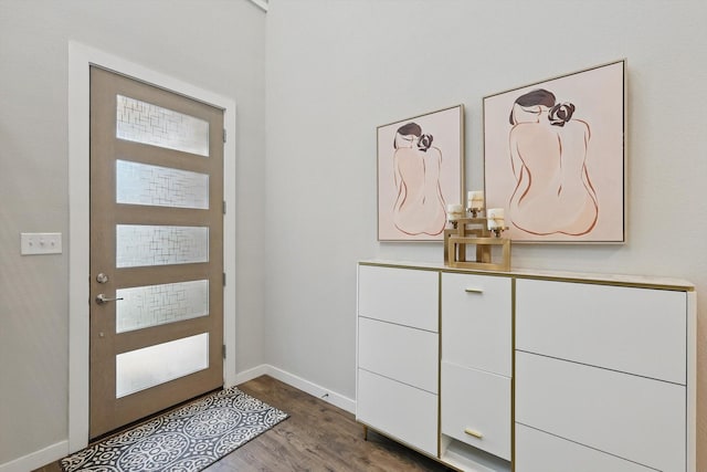 entryway with baseboards and wood finished floors