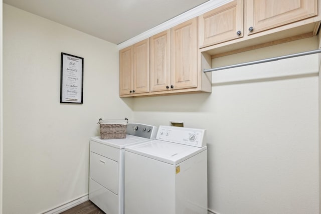 108 N Westlake Dr, Leonard, TX 75452 - laundry room with washing machine and dryer, cabinet space, and baseboards