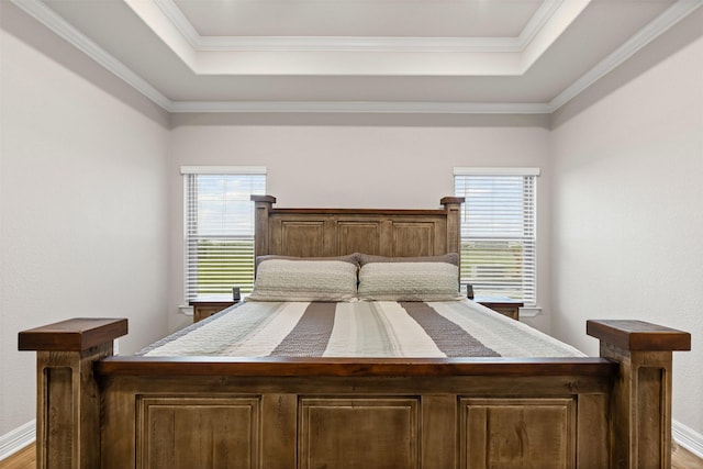 2210 County Road 1104, Cleburne, TX 76031 - bedroom with ornamental molding, multiple windows, and a raised ceiling