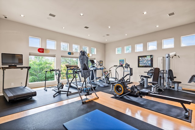 5608 Stone Cliff Ct, Dallas, TX 75287 - workout area featuring visible vents and recessed lighting