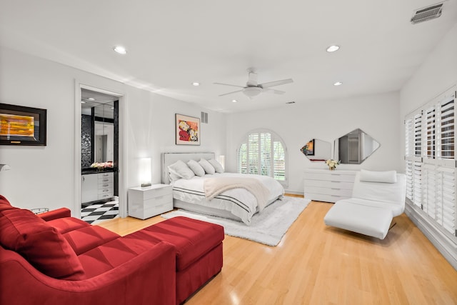 5608 Stone Cliff Ct, Dallas, TX 75287 - bedroom with recessed lighting, wood finished floors, visible vents, and a ceiling fan