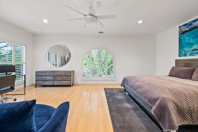 5608 Stone Cliff Ct, Dallas, TX 75287 - bedroom featuring ceiling fan, wood finished floors, visible vents, and recessed lighting
