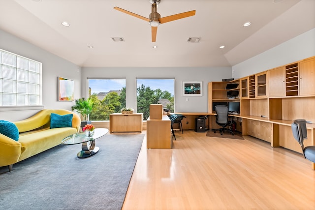 5608 Stone Cliff Ct, Dallas, TX 75287 - office area featuring built in study area, a wealth of natural light, visible vents, and light wood finished floors