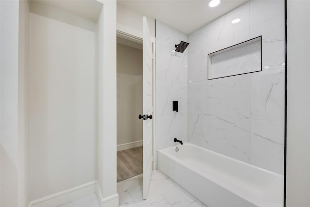 5925 Forest Haven Trl, Dallas, TX 75232 - full bath featuring bathtub / shower combination, baseboards, recessed lighting, and marble finish floor