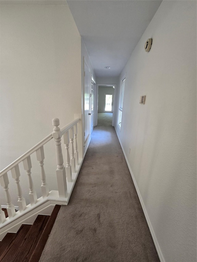 corridor with baseboards and carpet