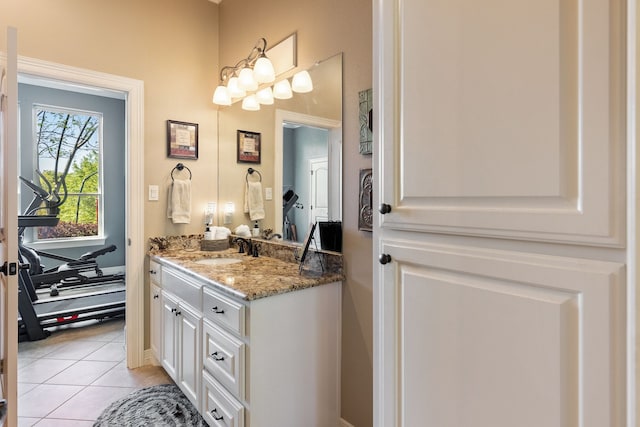 bathroom with vanity and tile patterned flooring