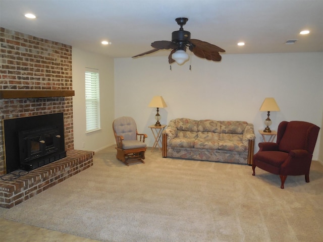 411 Briarwood Dr, Eastland, TX 76448 - carpeted living area featuring recessed lighting, visible vents, and ceiling fan