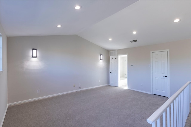 unfurnished room featuring carpet, baseboards, visible vents, and recessed lighting