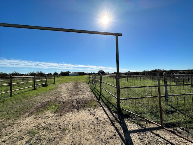 view of street featuring a gated entry, a rural view, and driveway