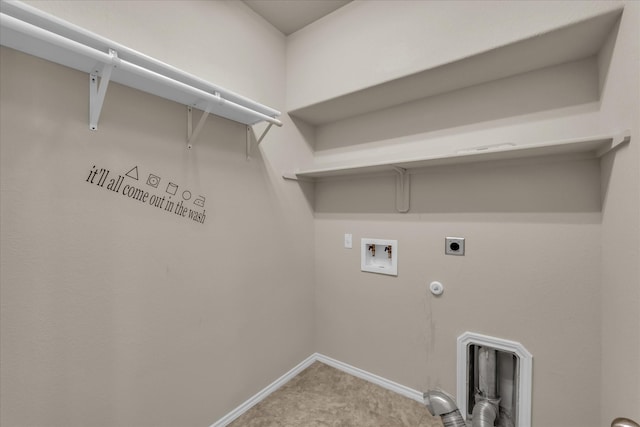 laundry area featuring electric dryer hookup, hookup for a gas dryer, hookup for a washing machine, and baseboards