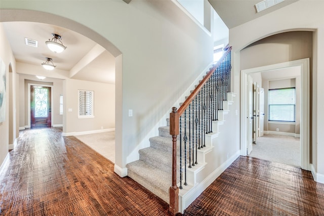 11529 Penick Way, Frisco, TX 75033 - entrance foyer with stairway, carpet floors, and baseboards