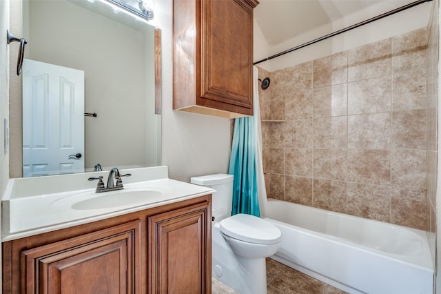 11529 Penick Way, Frisco, TX 75033 - bathroom with toilet, shower / bath combination with curtain, vanity, and tile patterned floors