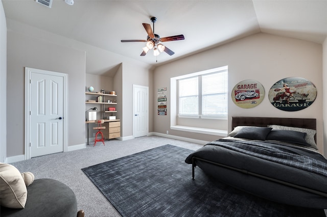 11529 Penick Way, Frisco, TX 75033 - carpeted bedroom with lofted ceiling, baseboards, and ceiling fan