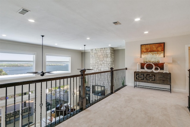 105 Bay Hill Dr, Graford, TX 76449 - hallway featuring carpet flooring, crown molding, recessed lighting, and baseboards