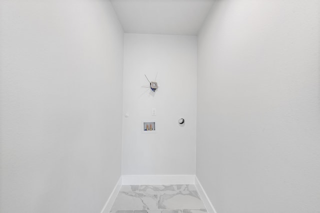 1826 Norfolk Ave, Dallas, TX 75203 - washroom featuring marble finish floor, baseboards, hookup for a washing machine, and laundry area