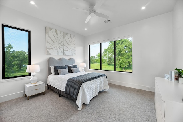 1124 Paradise Cv, Streetman, TX 75859 - bedroom with recessed lighting, visible vents, baseboards, and light carpet