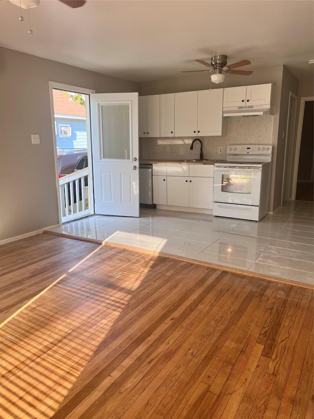 704 N Tennessee St, Mckinney, TX 75069 - kitchen with dishwasher, ceiling fan, white electric stove, and a sink