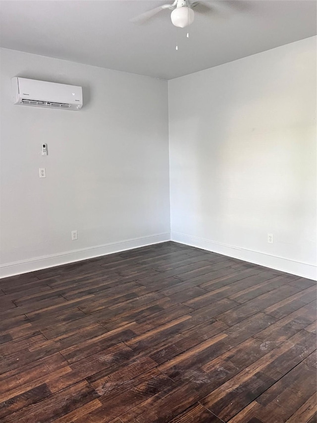 708 N Tennessee St, Mckinney, TX 75069 - unfurnished room featuring a wall mounted AC, a ceiling fan, dark wood finished floors, and baseboards