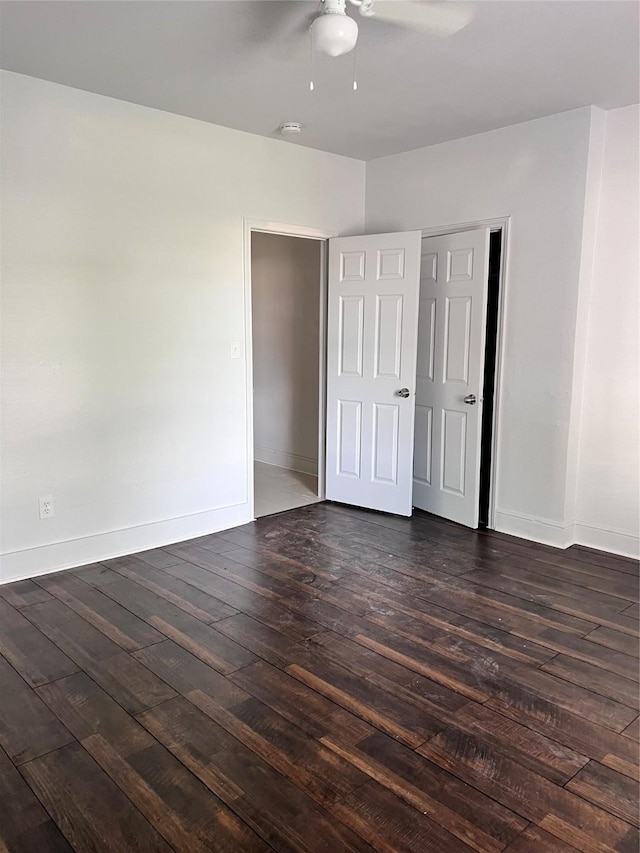 708 N Tennessee St, Mckinney, TX 75069 - unfurnished bedroom with dark wood-style flooring, baseboards, and ceiling fan
