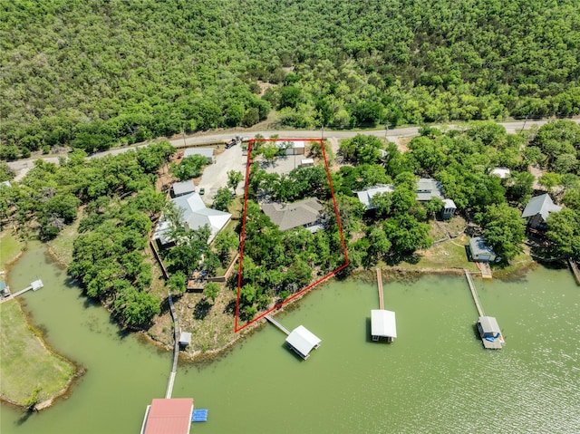1780 S Lakeview Dr, Gordon, TX 76453 - birds eye view of property with a water view and a view of trees