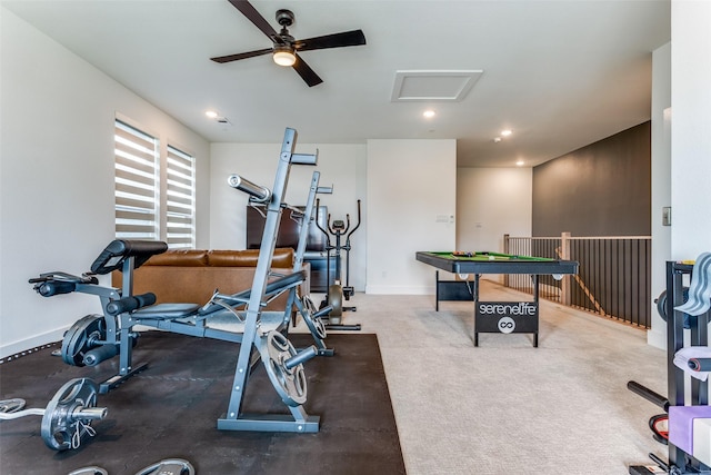 7320 Collin Mckinney Pkwy, Mckinney, TX 75070 - exercise room featuring attic access, a ceiling fan, baseboards, and recessed lighting