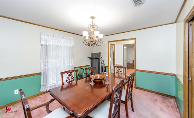 3873 Talton St, Shreveport, LA 71119 - dining area with baseboards, ornamental molding, a chandelier, and visible vents