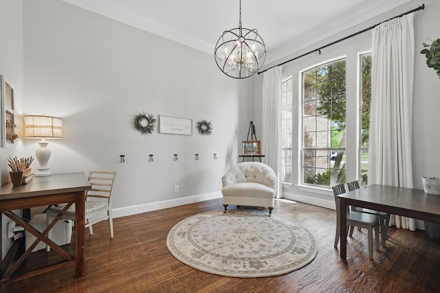 2204 Chipping Campden Rd, Denton, TX 76226 - sitting room with healthy amount of natural light, a chandelier, baseboards, wood finished floors, and crown molding