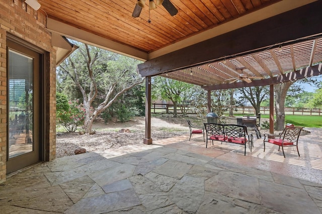 2204 Chipping Campden Rd, Denton, TX 76226 - view of patio with ceiling fan, a pergola, and outdoor dining space