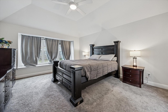 511 Ranchwood Dr, Justin, TX 76247 - carpeted bedroom featuring baseboards, vaulted ceiling, and ceiling fan