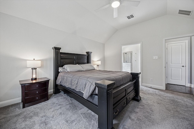 511 Ranchwood Dr, Justin, TX 76247 - bedroom featuring lofted ceiling, carpet, baseboards, ensuite bathroom, and ceiling fan