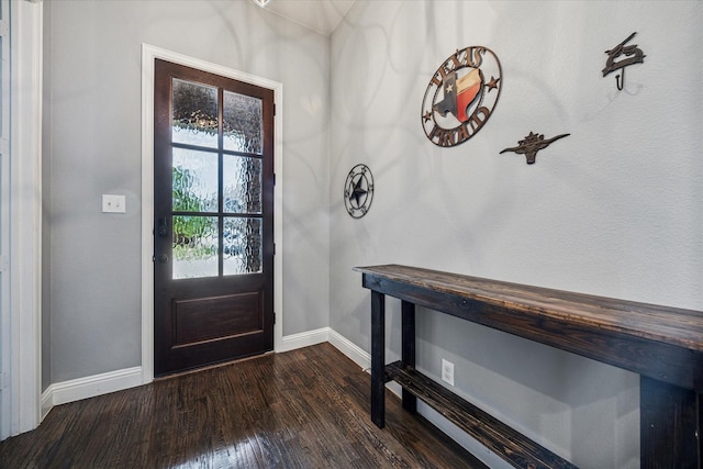 511 Ranchwood Dr, Justin, TX 76247 - entryway featuring baseboards and dark wood finished floors