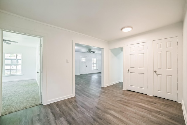 2126 Cedar St, Paris, TX 75460 - interior space with crown molding, wood finished floors, a ceiling fan, and baseboards