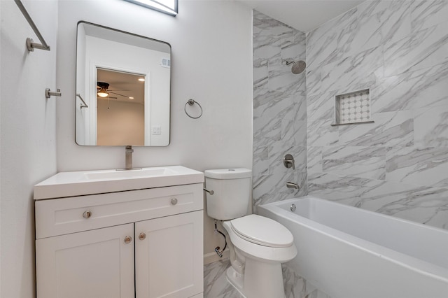 604 N E St, Arlington, TX 76011 - bathroom with marble finish floor, toilet, vanity,  shower combination, and ceiling fan