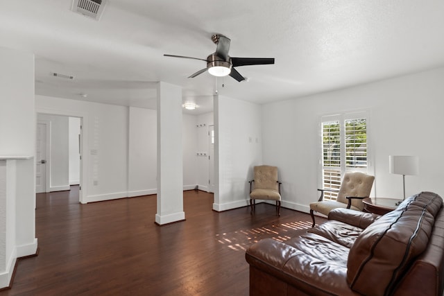1413 S Waverly Dr, Dallas, TX 75208 - living area with baseboards, wood finished floors, visible vents, and a ceiling fan