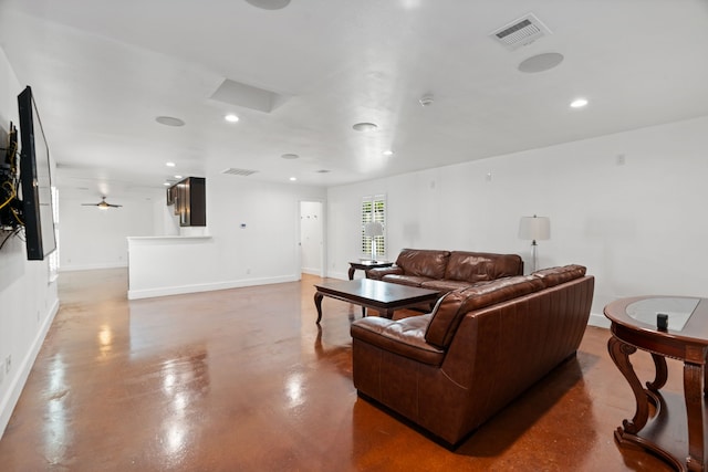 1413 S Waverly Dr, Dallas, TX 75208 - living area with visible vents, concrete floors, and recessed lighting