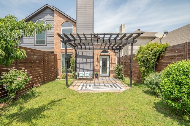 18815 Park Grove Ln, Dallas, TX 75287 - rear view of house with a pergola, a chimney, brick siding, and a patio