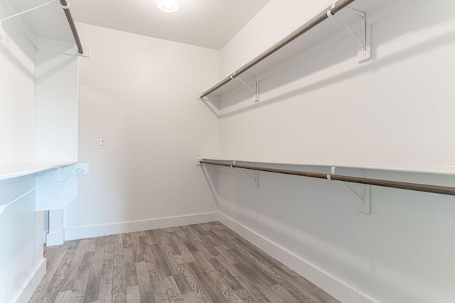 walk in closet with wood finished floors