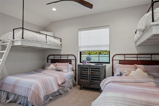 13555 Broken Arrow, Malakoff, TX 75148 - bedroom featuring lofted ceiling, carpet, recessed lighting, and ceiling fan