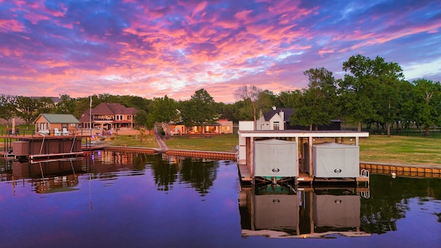 13555 Broken Arrow, Malakoff, TX 75148 - view of dock featuring boat lift, a yard, and a water view