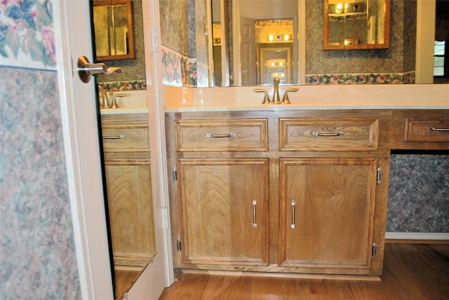 bathroom featuring wood finished floors and vanity