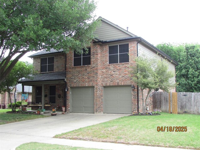 2709 Lakeside Dr, Burleson, TX 76028 - traditional-style home with a front lawn, a porch, concrete driveway, fence, and a garage