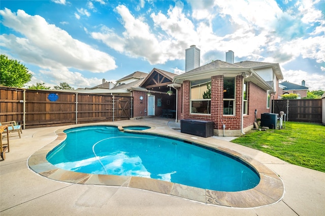 7612 Trevino Dr, Plano, TX 75025 - view of swimming pool featuring an in-ground hot tub, a patio area, and central air condition unit