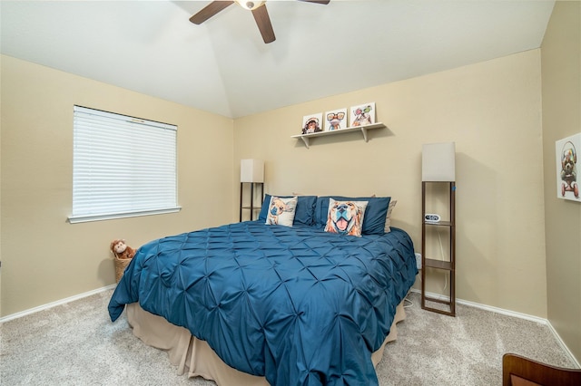 7612 Trevino Dr, Plano, TX 75025 - bedroom with carpet flooring, lofted ceiling, baseboards, and ceiling fan