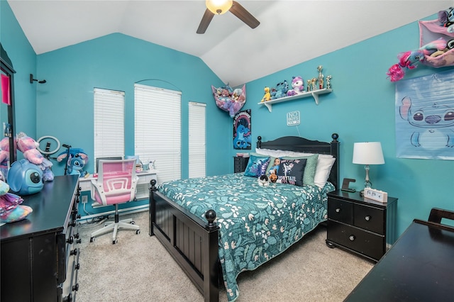 7612 Trevino Dr, Plano, TX 75025 - bedroom featuring carpet floors, lofted ceiling, and a ceiling fan