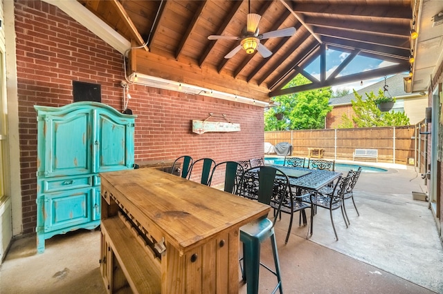 7612 Trevino Dr, Plano, TX 75025 - view of patio featuring ceiling fan, a fenced backyard, and outdoor dining space