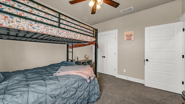 201 Dover Ct, Weatherford, TX 76087 - bedroom with baseboards, a ceiling fan, visible vents, and carpet floors