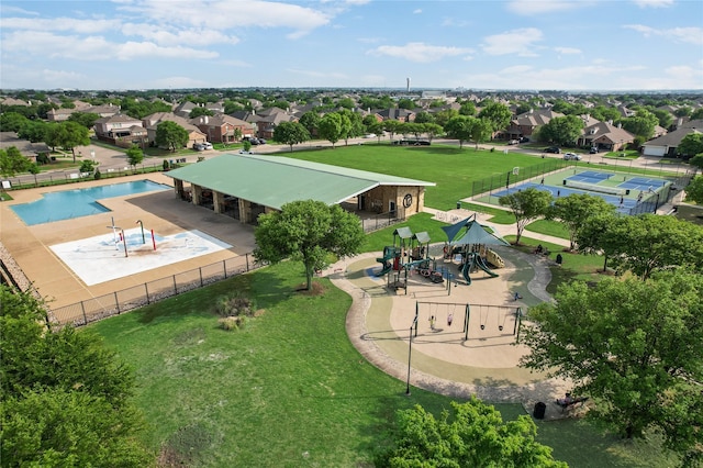 drone / aerial view with a residential view