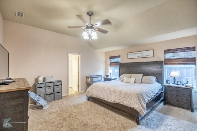 4910 Coyote Run, Abilene, TX 79602 - bedroom with carpet, lofted ceiling, ceiling fan, a desk, and baseboards